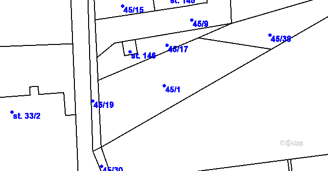 Parcela st. 45/1 v KÚ Vinary u Smidar, Katastrální mapa