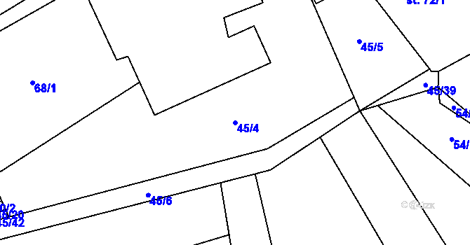 Parcela st. 45/4 v KÚ Vinary u Smidar, Katastrální mapa