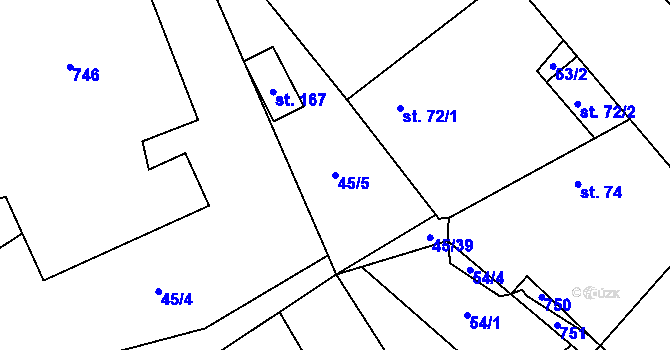 Parcela st. 45/5 v KÚ Vinary u Smidar, Katastrální mapa