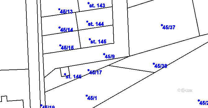 Parcela st. 45/9 v KÚ Vinary u Smidar, Katastrální mapa
