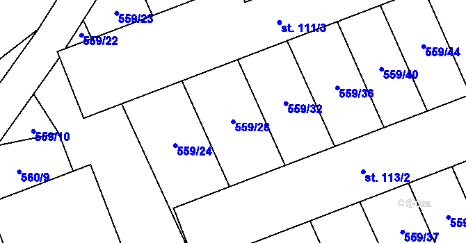 Parcela st. 559/28 v KÚ Vinary u Smidar, Katastrální mapa