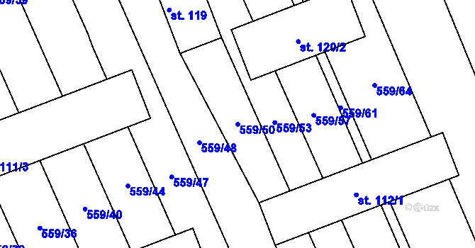 Parcela st. 559/50 v KÚ Vinary u Smidar, Katastrální mapa