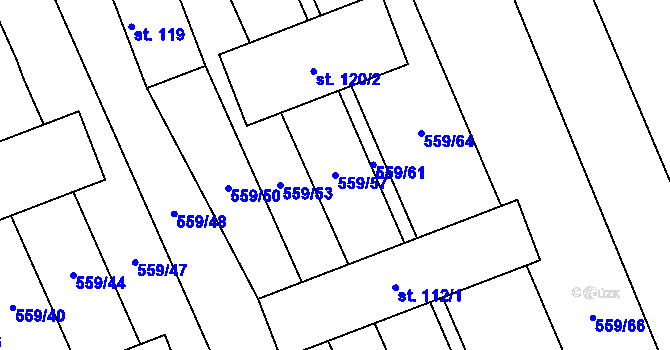 Parcela st. 559/57 v KÚ Vinary u Smidar, Katastrální mapa