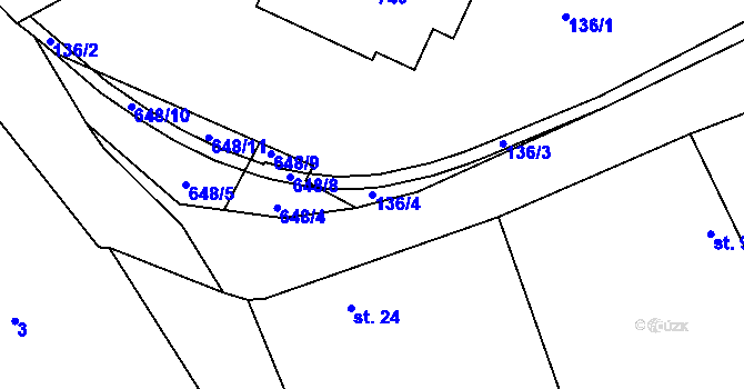 Parcela st. 136/4 v KÚ Vinary u Smidar, Katastrální mapa