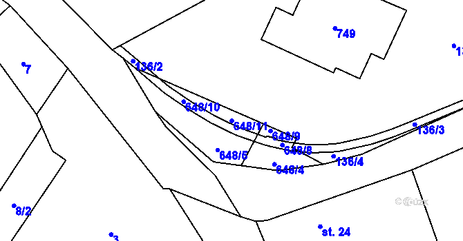 Parcela st. 648/11 v KÚ Vinary u Smidar, Katastrální mapa