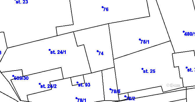 Parcela st. 74 v KÚ Vinary u Vysokého Mýta, Katastrální mapa