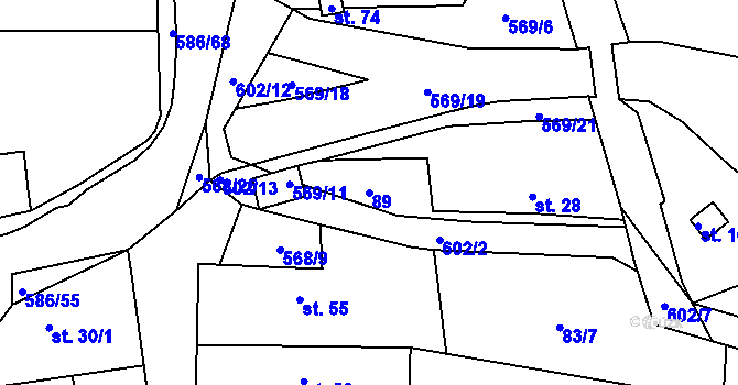 Parcela st. 89 v KÚ Vinary u Vysokého Mýta, Katastrální mapa