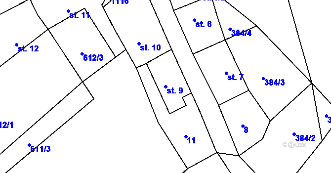 Parcela st. 9 v KÚ Vinaře, Katastrální mapa