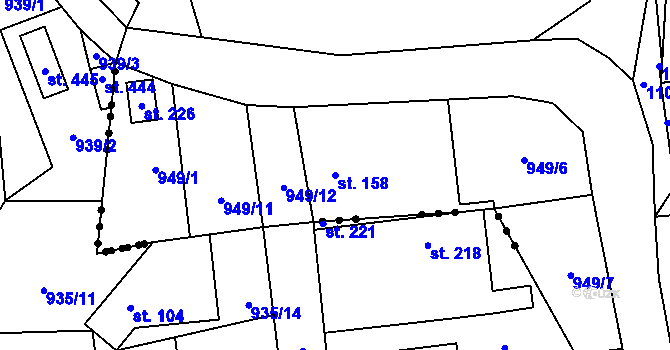 Parcela st. 158 v KÚ Vinaře, Katastrální mapa