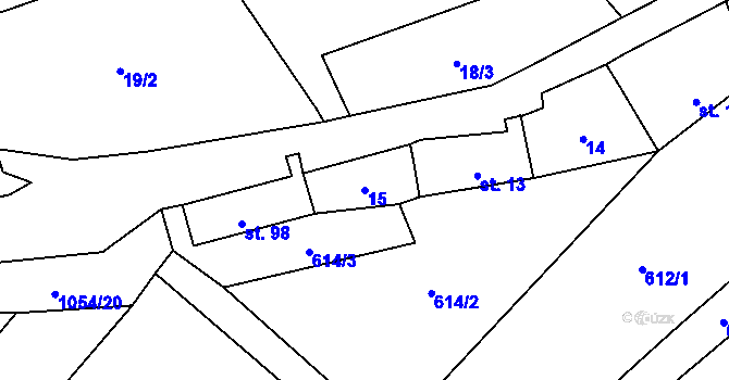 Parcela st. 15 v KÚ Vinaře, Katastrální mapa