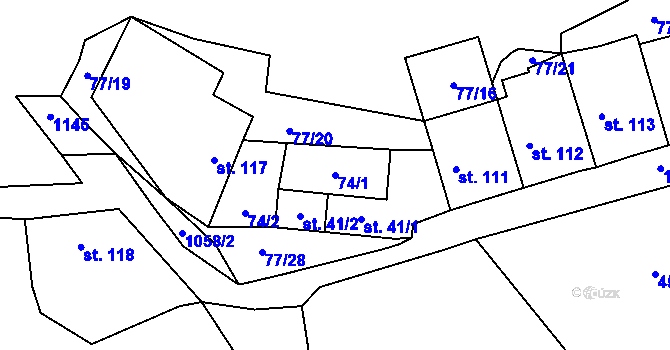 Parcela st. 74/1 v KÚ Vinaře, Katastrální mapa
