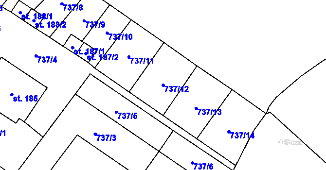 Parcela st. 737/12 v KÚ Vinaře, Katastrální mapa