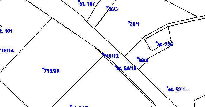 Parcela st. 718/12 v KÚ Vinaře, Katastrální mapa