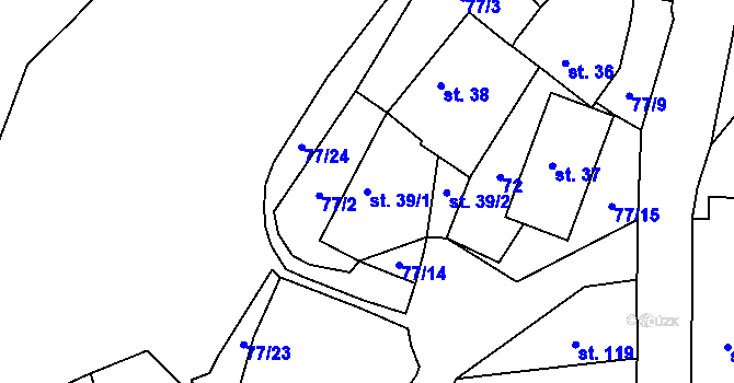 Parcela st. 39/1 v KÚ Vinaře, Katastrální mapa