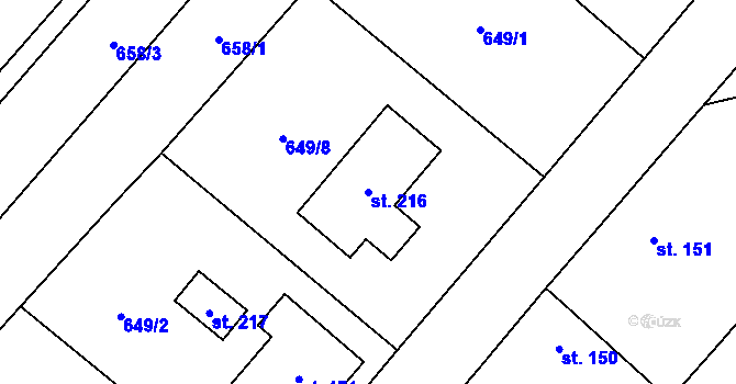 Parcela st. 216 v KÚ Vinaře, Katastrální mapa