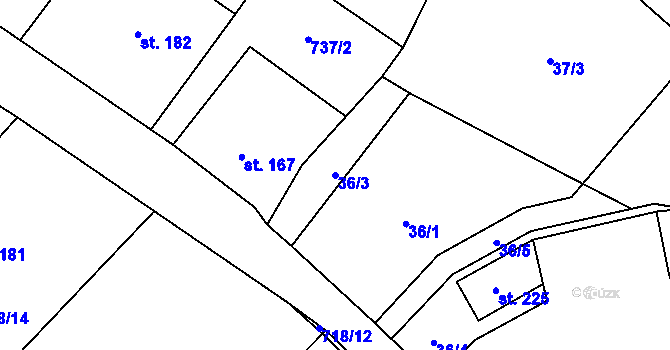 Parcela st. 36/3 v KÚ Vinaře, Katastrální mapa