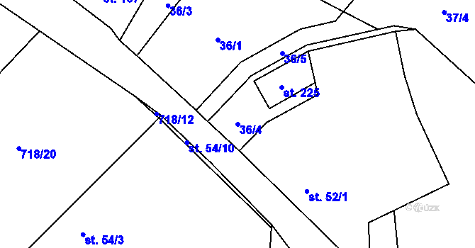 Parcela st. 36/4 v KÚ Vinaře, Katastrální mapa