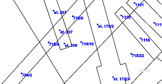 Parcela st. 718/16 v KÚ Vinaře, Katastrální mapa