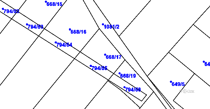 Parcela st. 668/17 v KÚ Vinaře, Katastrální mapa
