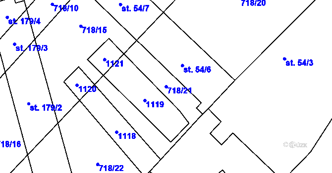 Parcela st. 718/21 v KÚ Vinaře, Katastrální mapa