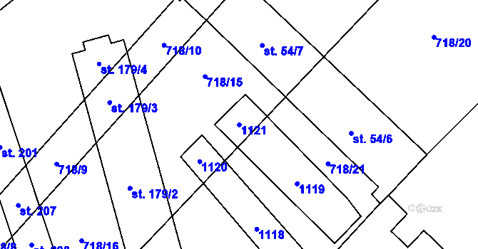 Parcela st. 1121 v KÚ Vinaře, Katastrální mapa