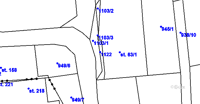 Parcela st. 1122 v KÚ Vinaře, Katastrální mapa