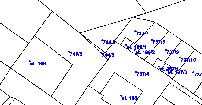 Parcela st. 744/6 v KÚ Vinaře, Katastrální mapa
