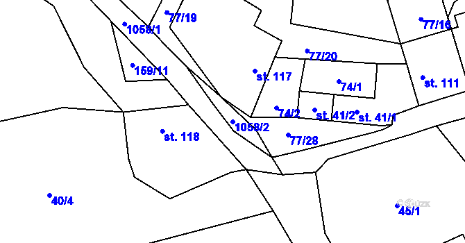 Parcela st. 1058/2 v KÚ Vinaře, Katastrální mapa