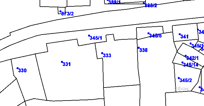Parcela st. 333 v KÚ Vinaře u Kadaně, Katastrální mapa
