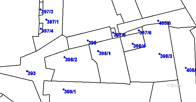 Parcela st. 398/1 v KÚ Vinaře u Kadaně, Katastrální mapa