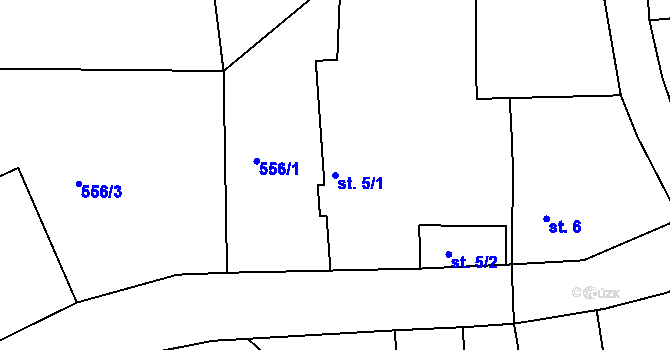 Parcela st. 5/1 v KÚ Vinařice u Suchomast, Katastrální mapa