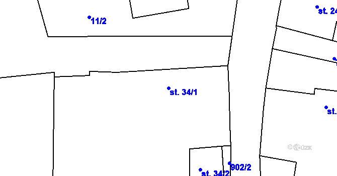 Parcela st. 34/1 v KÚ Vinařice u Suchomast, Katastrální mapa
