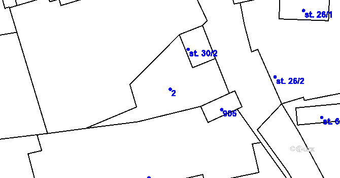 Parcela st. 2 v KÚ Vinařice u Suchomast, Katastrální mapa