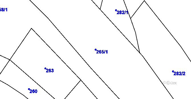 Parcela st. 265/1 v KÚ Vinařice u Suchomast, Katastrální mapa