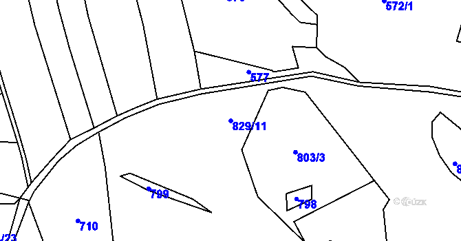 Parcela st. 829/11 v KÚ Vinařice u Suchomast, Katastrální mapa