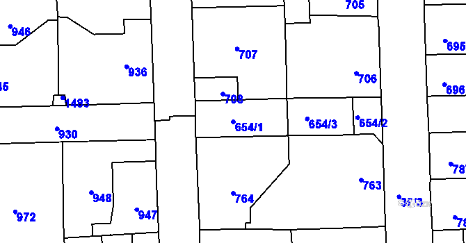 Parcela st. 654/1 v KÚ Vinařice u Kladna, Katastrální mapa