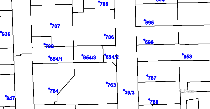 Parcela st. 654/2 v KÚ Vinařice u Kladna, Katastrální mapa