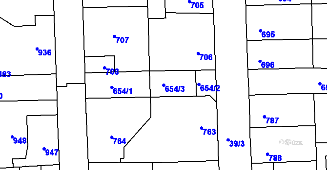 Parcela st. 654/3 v KÚ Vinařice u Kladna, Katastrální mapa