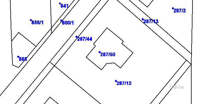 Parcela st. 287/50 v KÚ Vinařice u Kladna, Katastrální mapa