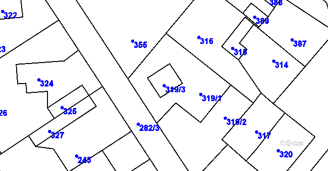 Parcela st. 319/3 v KÚ Vinařice u Kladna, Katastrální mapa