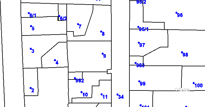 Parcela st. 9 v KÚ Vinařice u Kladna, Katastrální mapa