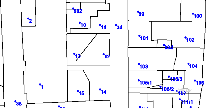 Parcela st. 12 v KÚ Vinařice u Kladna, Katastrální mapa