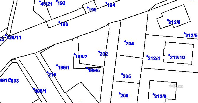 Parcela st. 202 v KÚ Vinařice u Kladna, Katastrální mapa