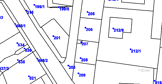 Parcela st. 207 v KÚ Vinařice u Kladna, Katastrální mapa
