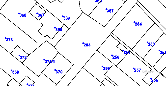 Parcela st. 283 v KÚ Vinařice u Kladna, Katastrální mapa