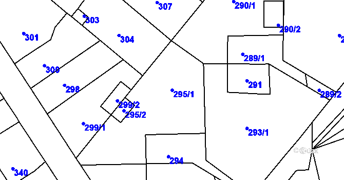 Parcela st. 295/1 v KÚ Vinařice u Kladna, Katastrální mapa