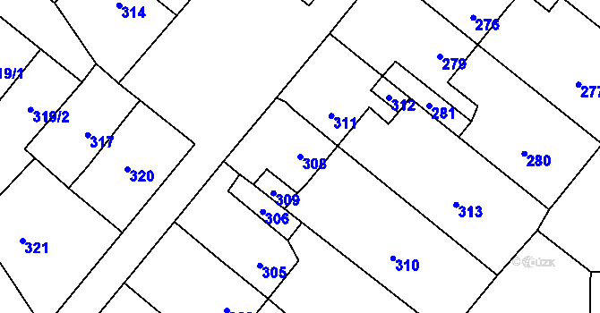 Parcela st. 308 v KÚ Vinařice u Kladna, Katastrální mapa