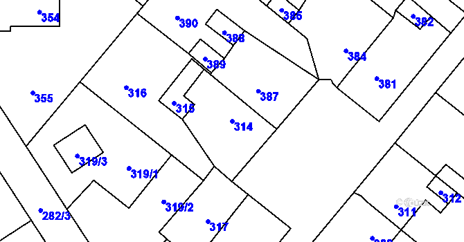 Parcela st. 314 v KÚ Vinařice u Kladna, Katastrální mapa
