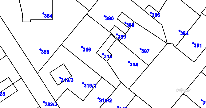 Parcela st. 315 v KÚ Vinařice u Kladna, Katastrální mapa