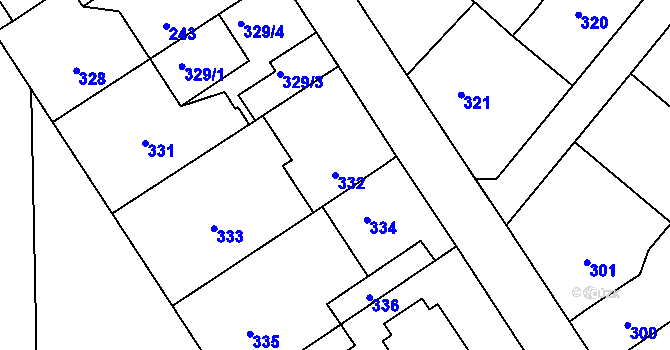 Parcela st. 332 v KÚ Vinařice u Kladna, Katastrální mapa